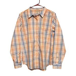 LL Bean Shirt Long Sleeves Pastel Plaid Wrinkle Free Womens Size Large